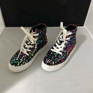 Rainbow Sequin High-Top Converse Sneakers with White Laces Size 6